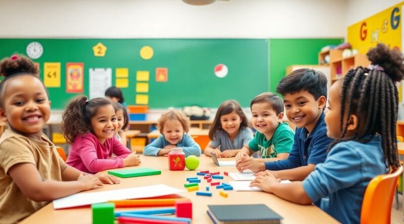 Anak-anak belajar dengan semangat di dalam kelas.